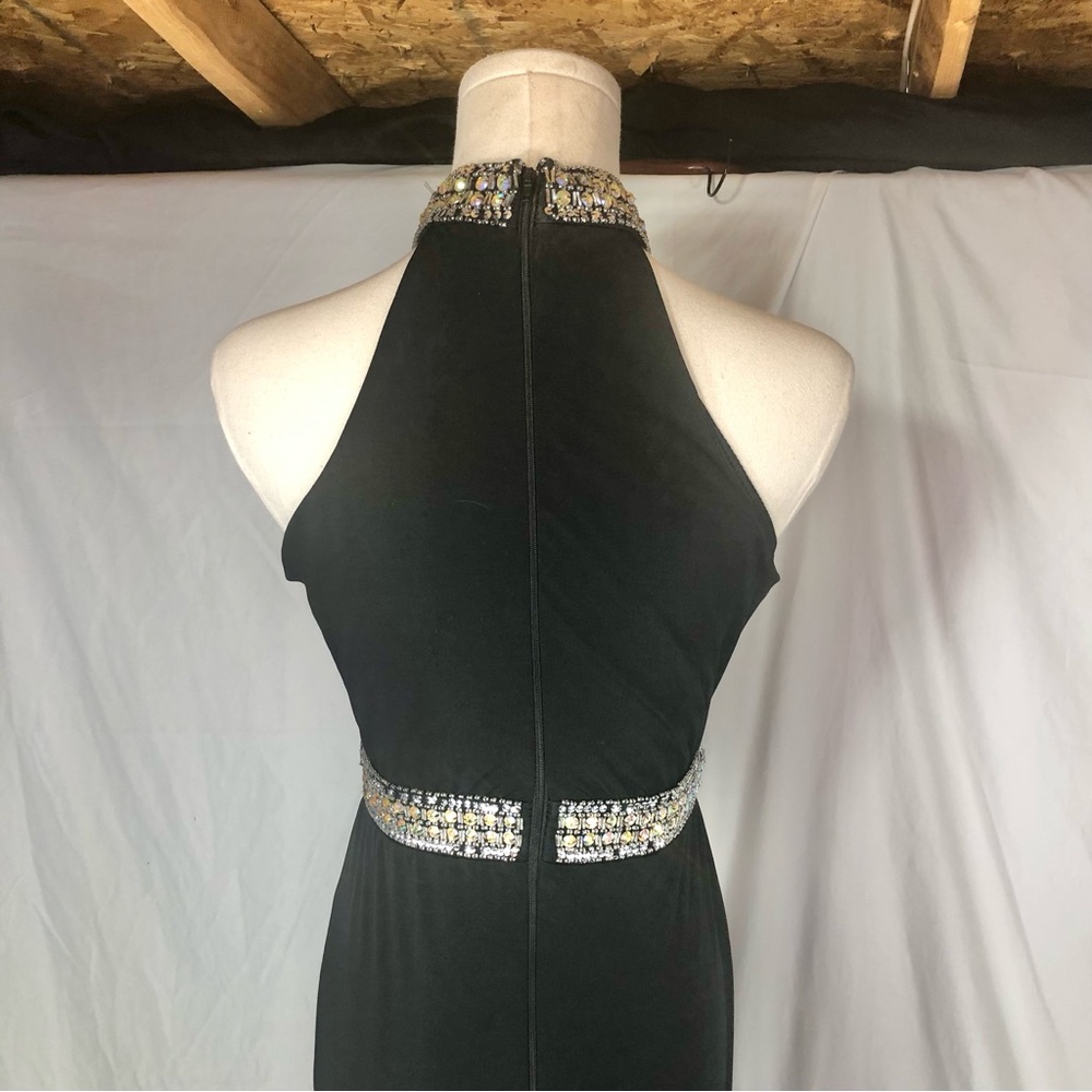 Crystal Doll Black Jeweled Halter Prom Al-line Dress Size Small 3 - Picture 10 of 13